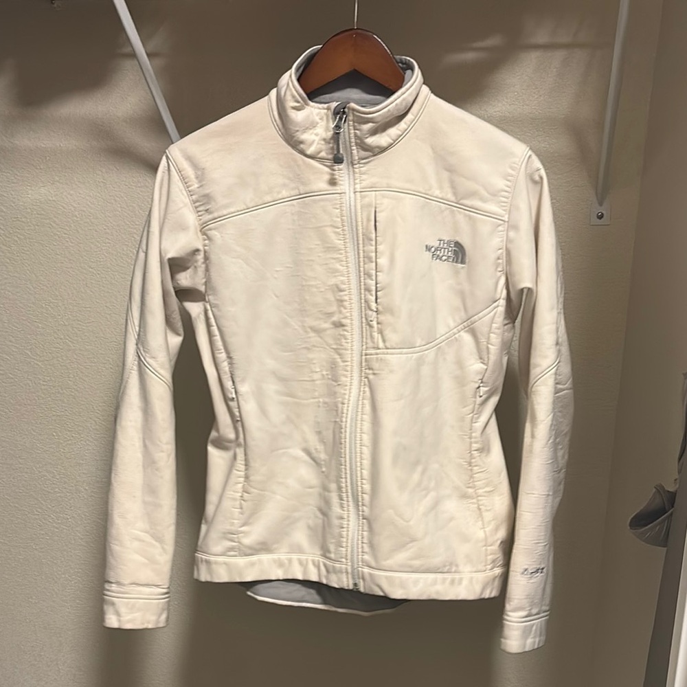 The North Face Cream Ski Jacket with Stand-Up Collar